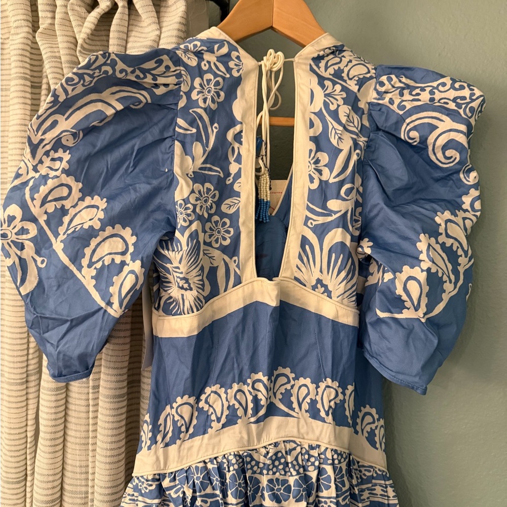 Farm Rio x Anthropologie Printed V-Neck Puff-Sleeve Maxi Dress new XS - Picture 10 of 14